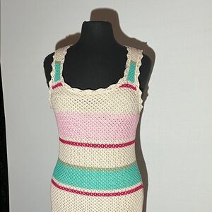 Z Supply Pink & Blue Crochet Cotton Striped Maxi Dress